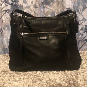 Coach black leather tote, EUC